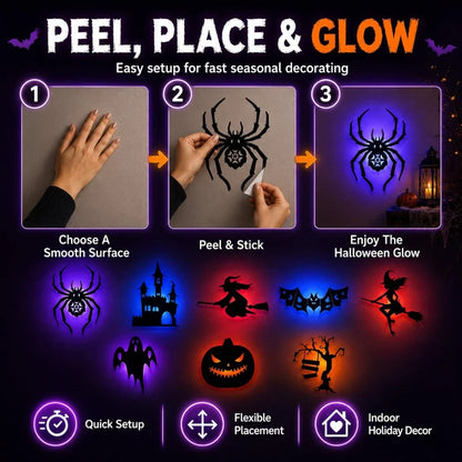 GlowInTheDark Halloween Silhouette Wall Lights | 3D Backlit Spooky Room & Window Decor (Set of 8)