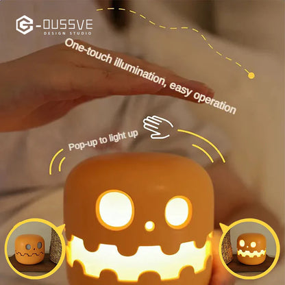 🎃 Pop-Up Pumpkin Night Light, USB Rechargeable Halloween Pat-Lamp with Stepless Dimming & Timer, Interactive Cute Bedside Soft Light for Kids & Party Decor