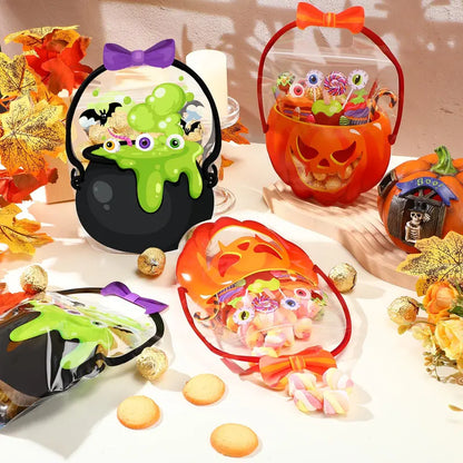 24/50 Pcs Halloween Goodie Bags Plastic Candy Bag Trick or Treat Bags with Cauldron Skeleton black Cat Skull Pumpkin Design,Treat Bags for Student Teacher Colleagues Neighbors,Classroom Snack Storage for Halloween Birthday Party Favor Supplies