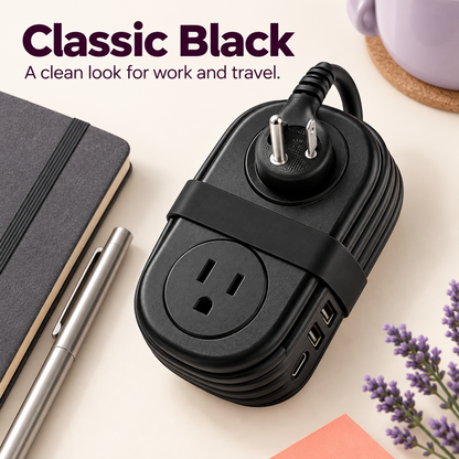 🔌 Retractable Travel Power Strip, Portable Wrapped Extension Cord with 2 AC Outlets, USB & USB-C Ports, Compact Desktop Charger for Trip Office