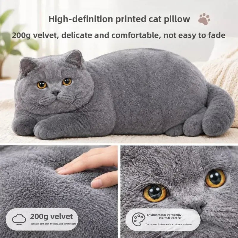 Realistic British Shorthair Cat Plush Throw Pillow