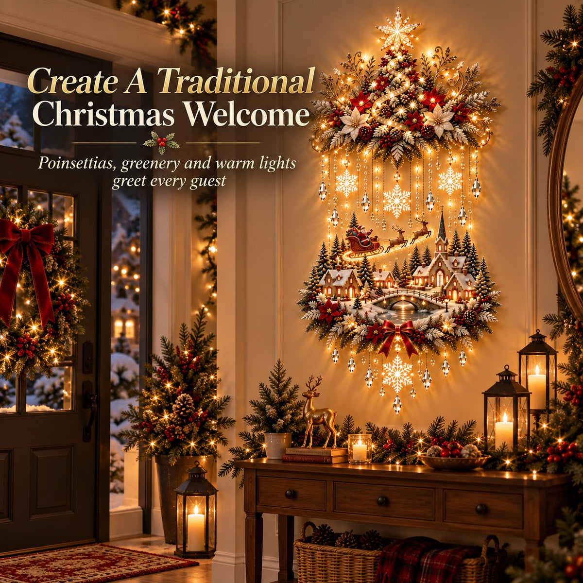 🎄✨ Christmas Village Glow™ | Lighted Tree & Town Wall Hanging