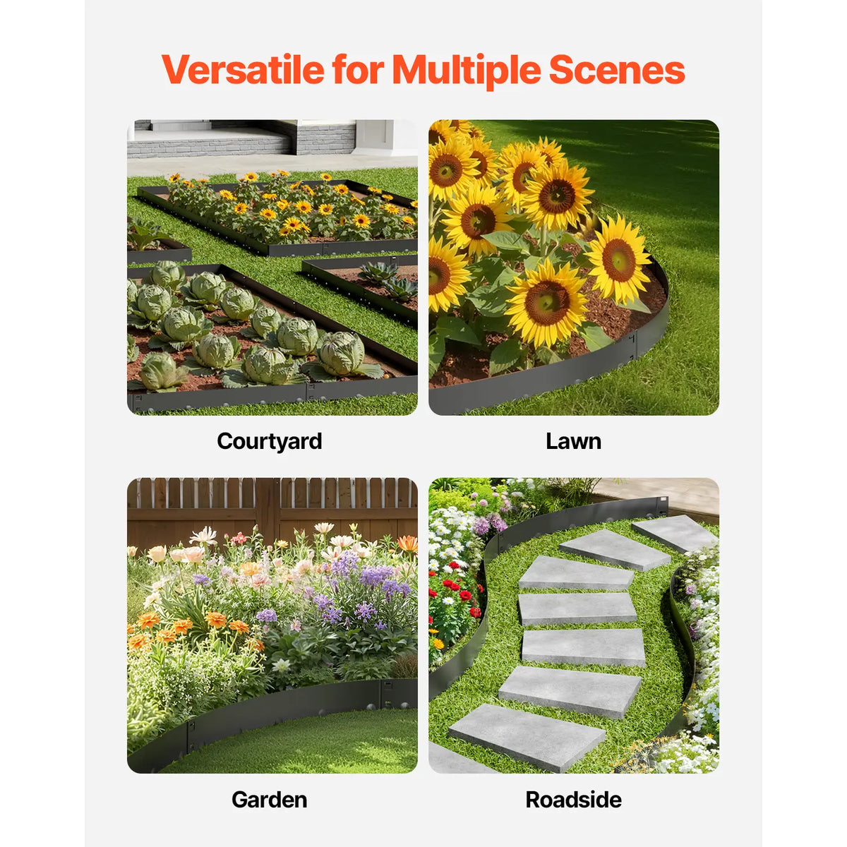 Galvanized Steel Yard Edging Sets (5 Packs, 39x3 in) - Rust Resistant, Flexible Bend, Heavy-Duty Garden Borders, Border Divider for Outdoor Raised Beds, Landscape Design Easy Installation
