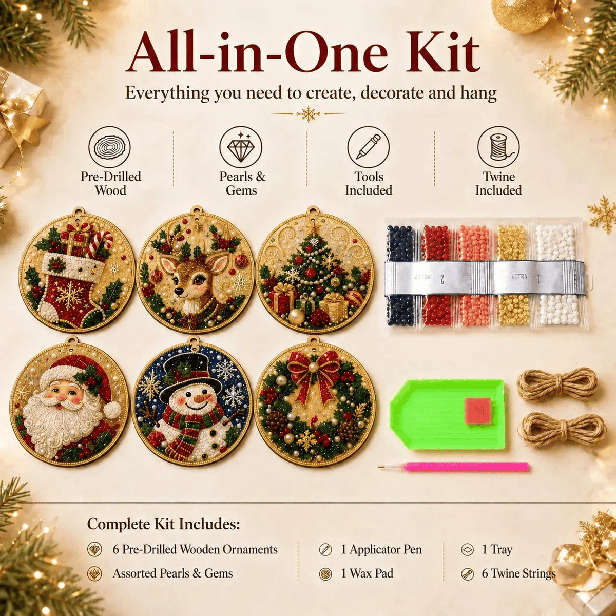 🎄Christmas DIY Diamond Painting Ornaments Kit (6 PCS)🎅