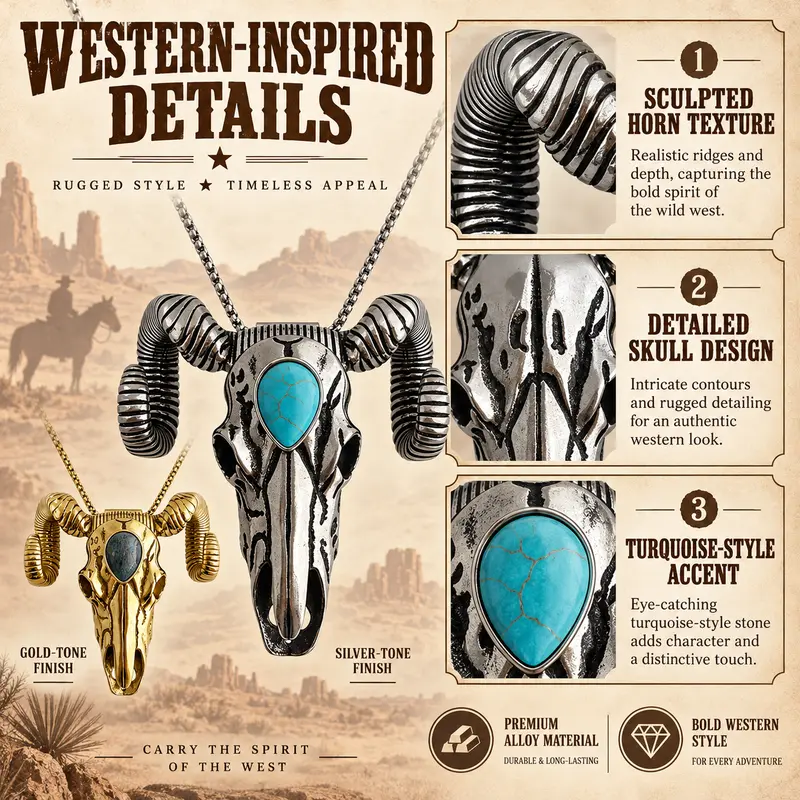 Western Skull Pendant Necklace & Belt Clip