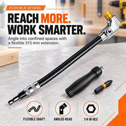 🔧 Flexible 90‑Degree Right‑Angle Drill Attachment with Long Flexible Shaft