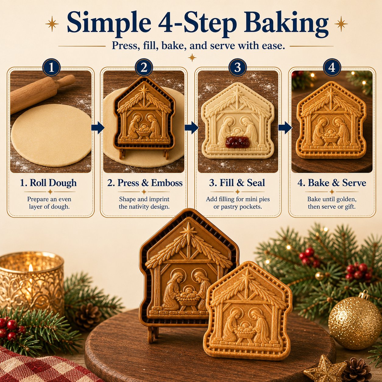 🔥LAST DAY 50% OFF - ✝️ Faith & Nativity Christmas Mini Pie Mold Collection