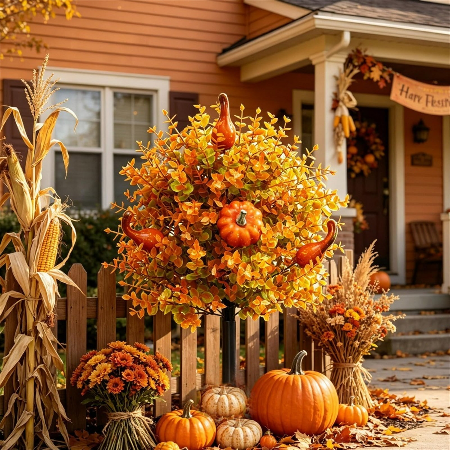 🔥Halloween Early Bird Special Sale 50% OFF - Artificial Fall Pumpkin Tree Stakes🍂