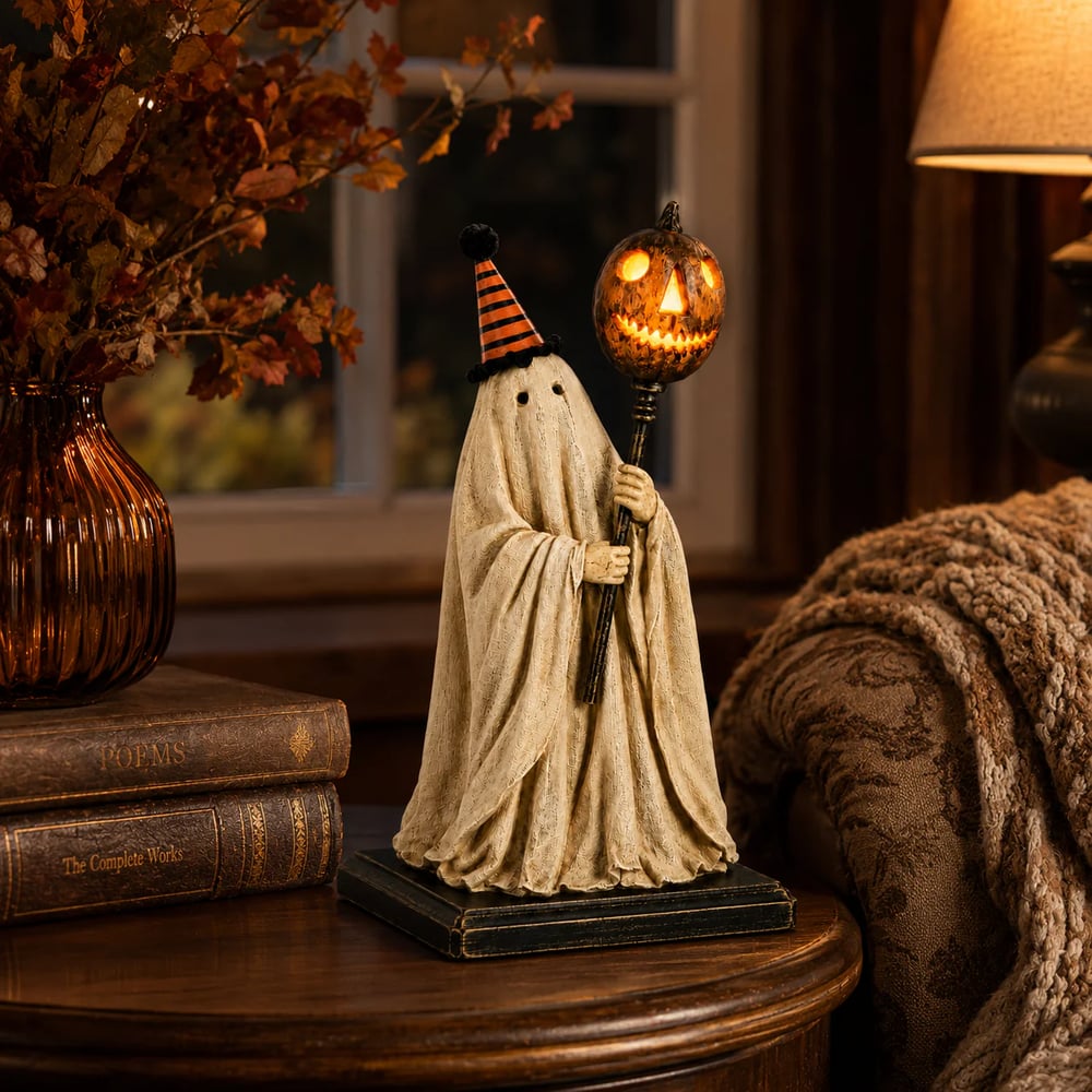🏆Summerween Sale 48% OFF 👻🎃 Lighted Vintage Ghost Figurine with Glowing Pumpkin Staff
