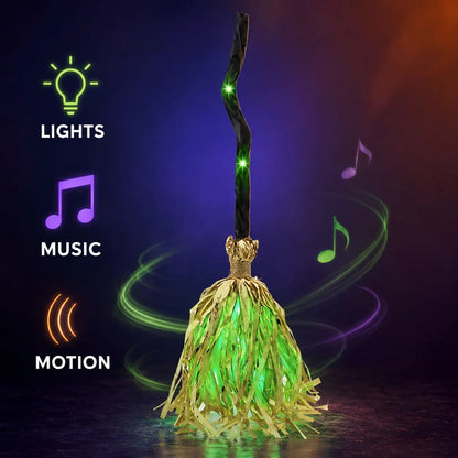 🎃 Animated Dancing Witch Broom with Lights & Music