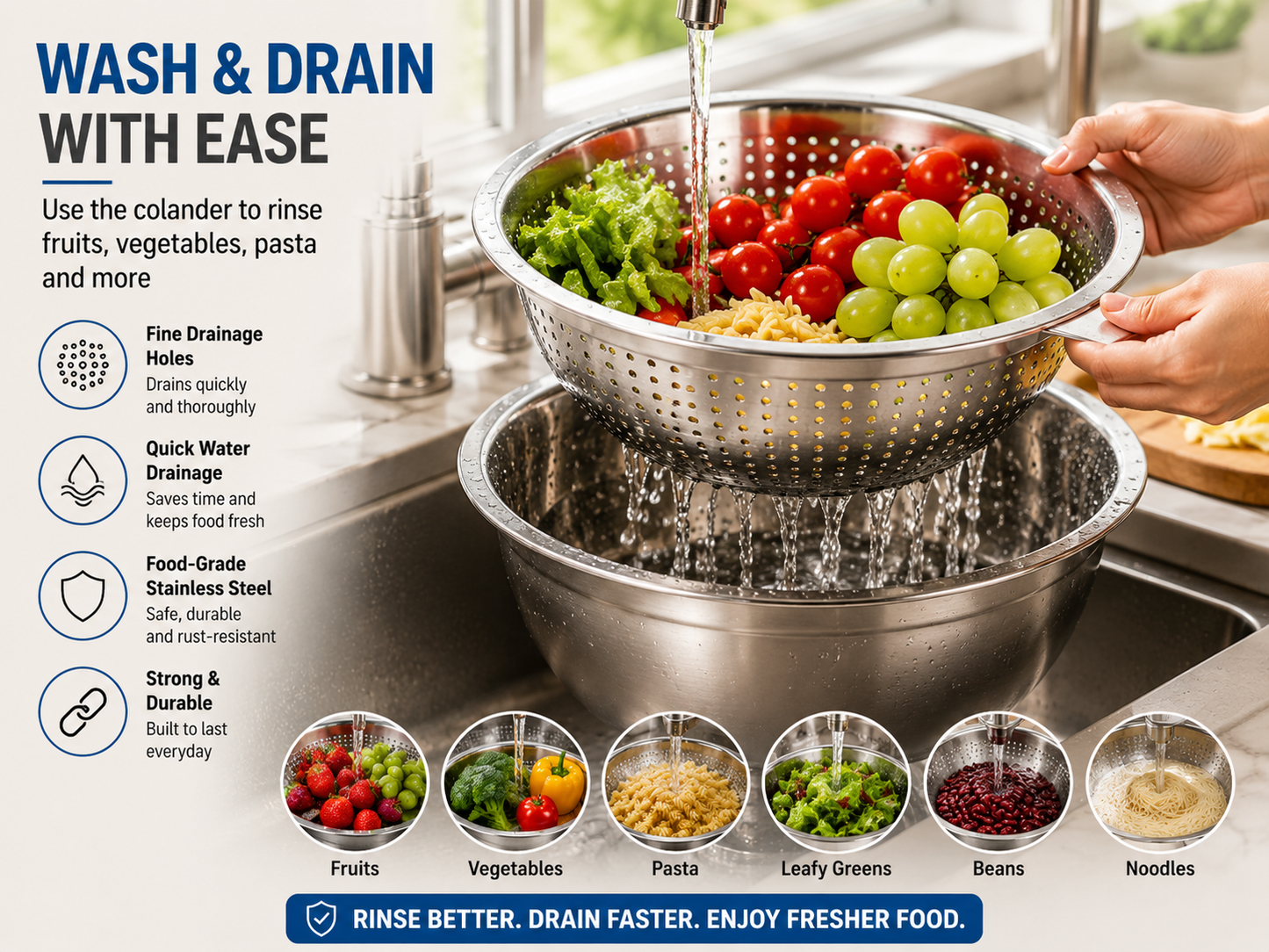 🎁3-in-1 Stainless Steel Grater Bowl & Colander Set