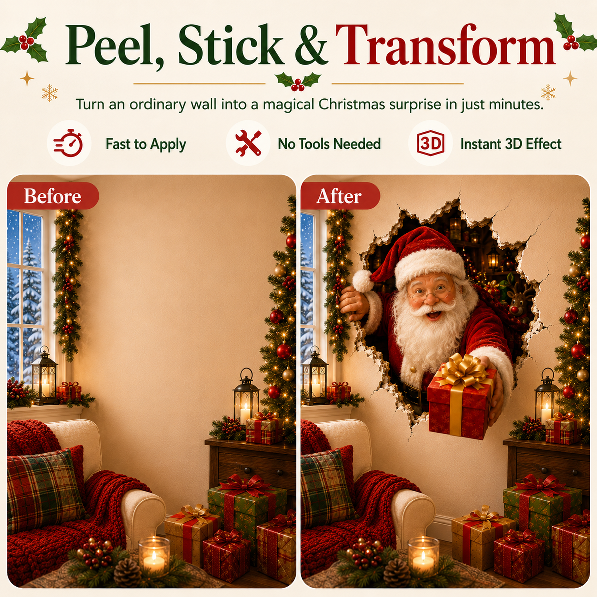 🔥Last Day 50% OFF-19.7'' Christmas Breaking Through the Wall Decal