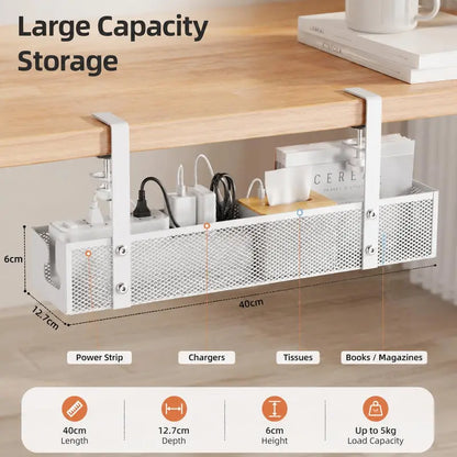 No-Drill Under Desk Cable Organizer – Hide Cables & Power Strips for a Cleaner Workspace