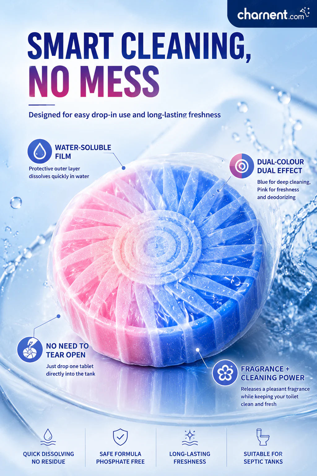 🚽 Toilet Cleaner Tablets, Automatic Flush Deodorant Bleach Cleanser for Bathroom Tank Stain Removal