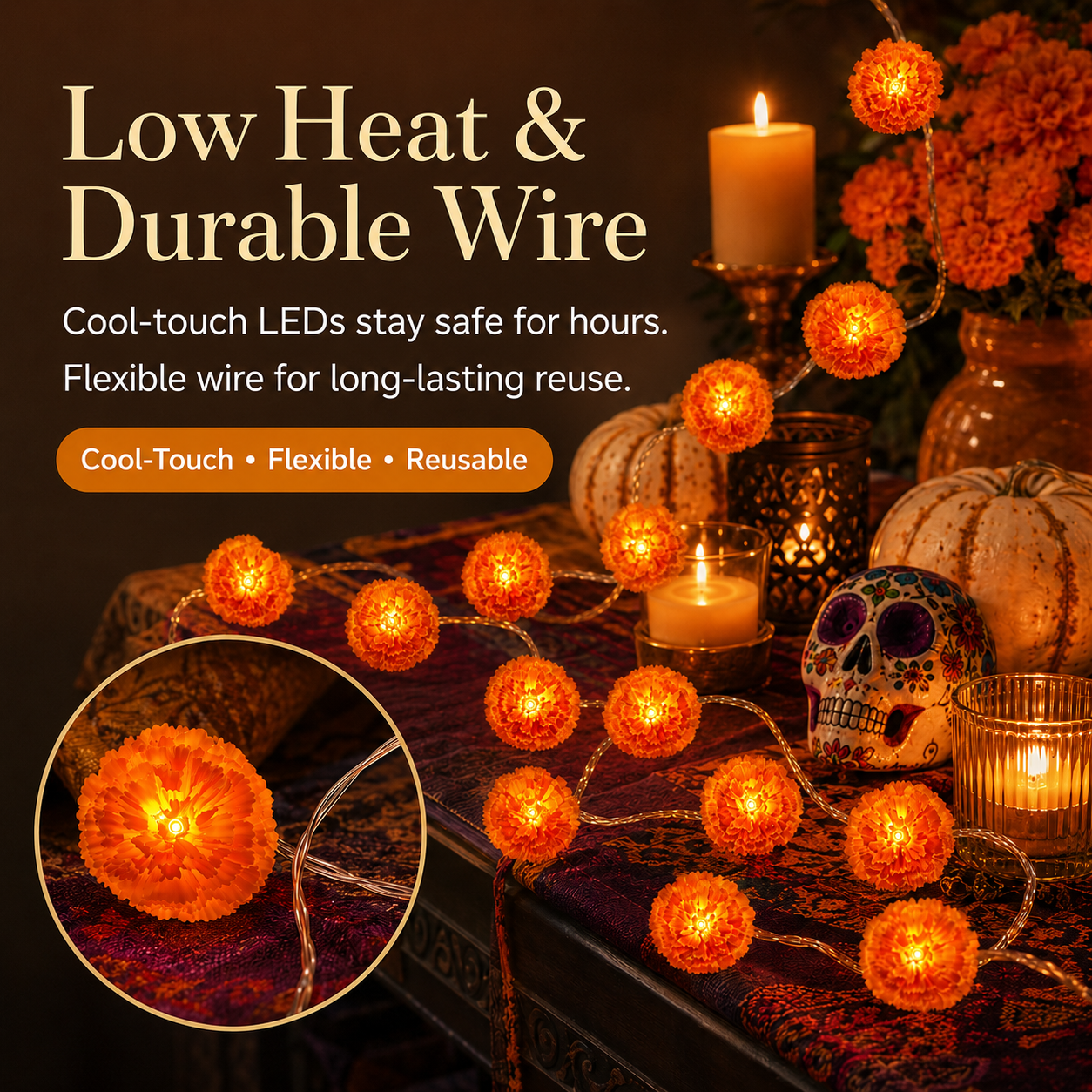 🌼 Chrysanthemum LED Lights for Halloween & Altars