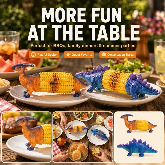 🦖Dinosaur Corn Holders for Corn On The Cob - Funny Corn Cob Holder for Kids and Adults with Stainless Steel Prongs