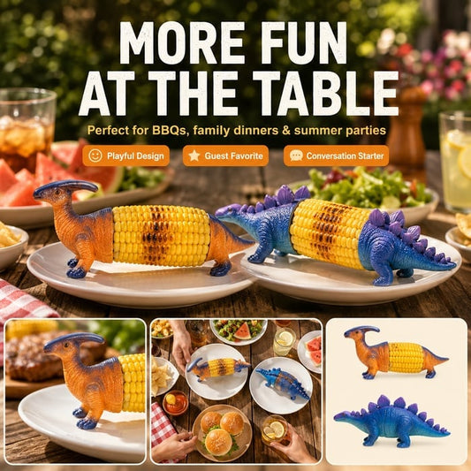 🦖Dinosaur Corn Holders for Corn On The Cob - Funny Corn Cob Holder for Kids and Adults with Stainless Steel Prongs