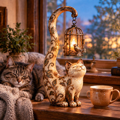 🐱✨ Little Guardian Cat Lantern™ | Vintage Lighted Sculpture