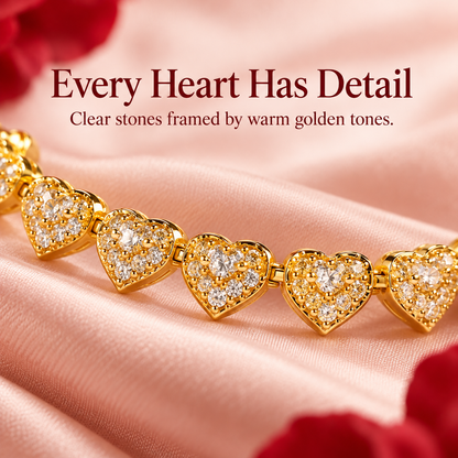 ✨ Gold Heart Tennis Bracelet, Pave Cubic Zirconia Linked Heart Bracelet, Dainty Love Heart Statement Bracelet for Women, Valentine Wedding Jewelry Gift