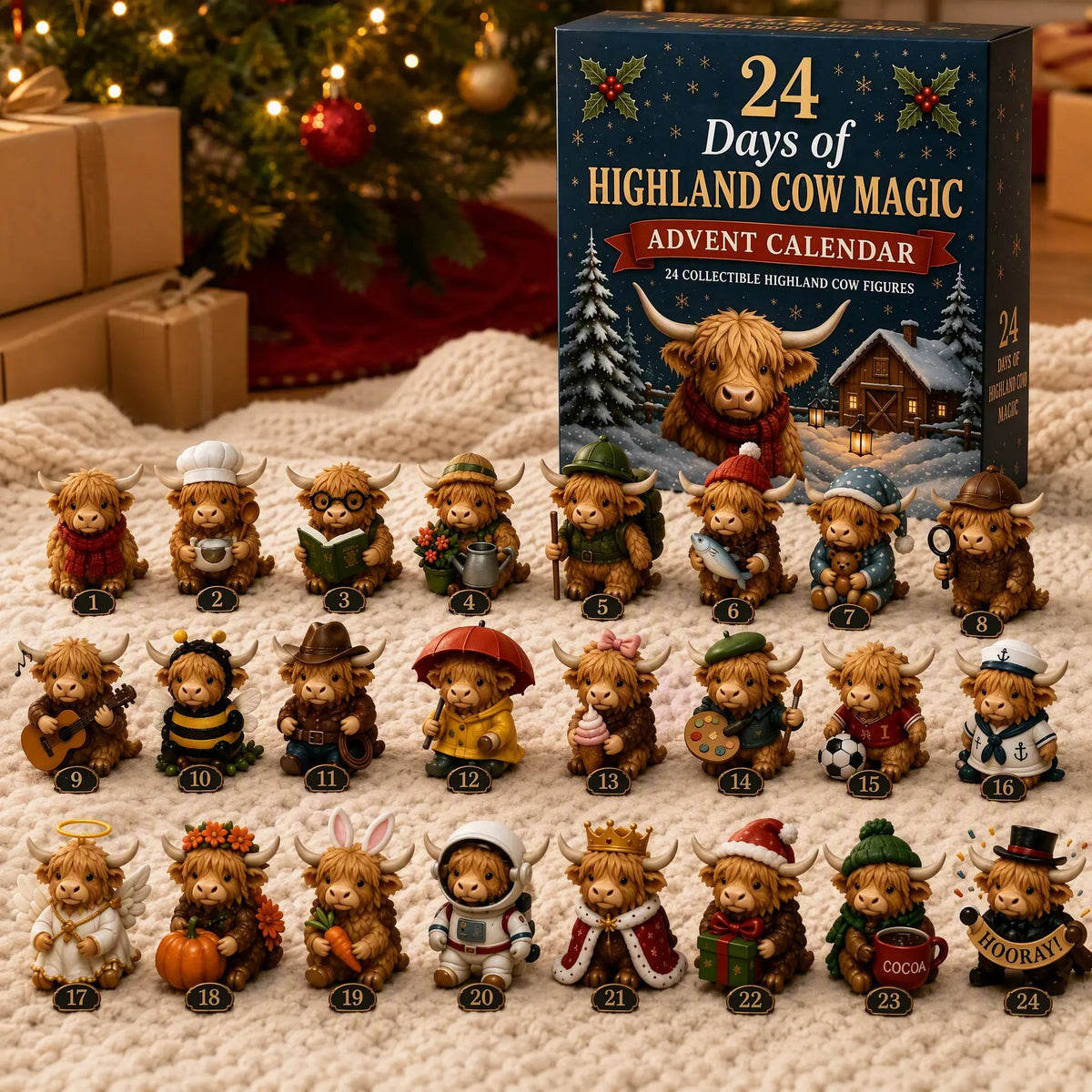 🐮 24 Days of Highland Cow Magic Advent Calendar – 24 Collectible Christmas Cow Surprises