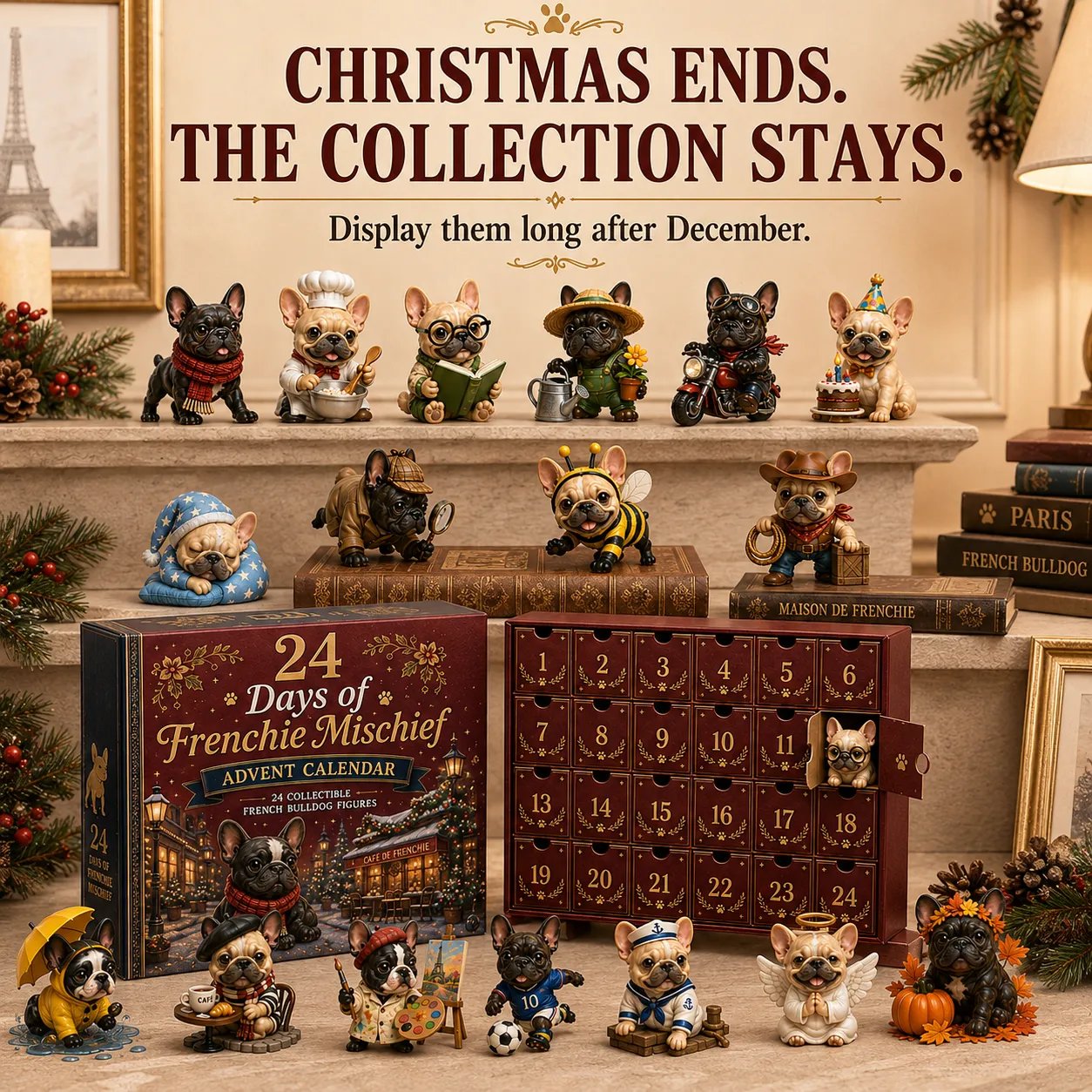 🐶 24-Day French Bulldog Christmas Advent Calendar | 24 Unique Collectible Frenchie Characters with Different Outfits, Personalities & Daily Holiday Surprises 🎄✨