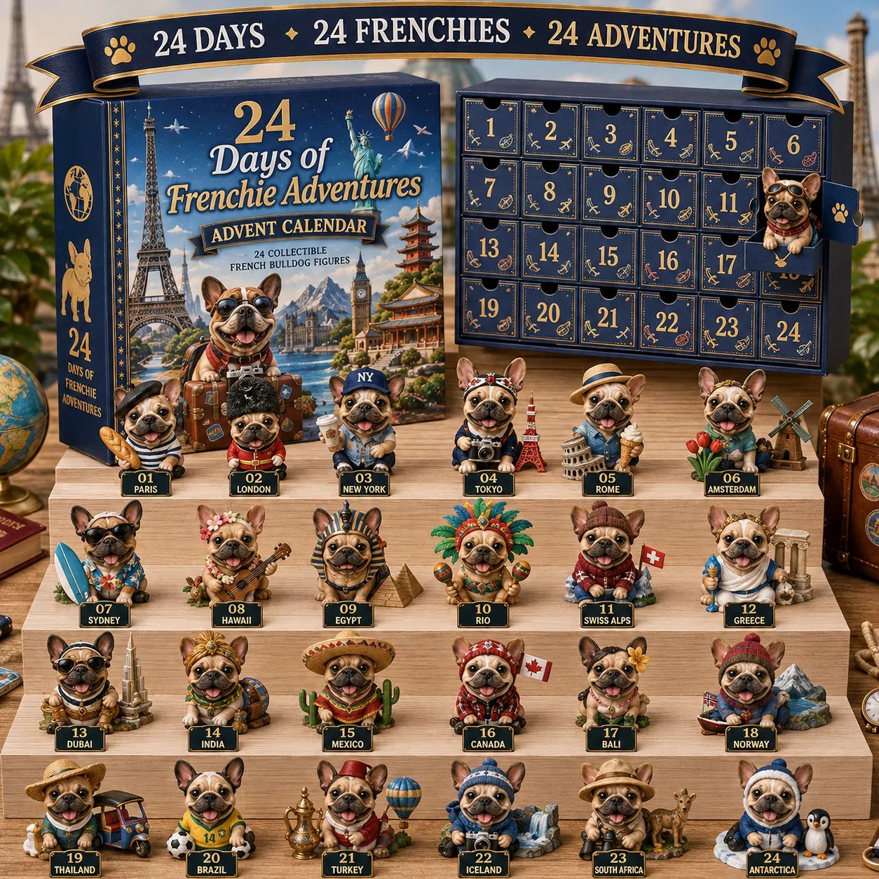 🐶 24-Day French Bulldog Christmas Advent Calendar | 24 Unique Collectible Frenchie Characters with Different Outfits, Personalities & Daily Holiday Surprises 🎄✨