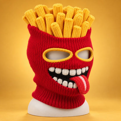 Novelty Food Print Knit Face Cover, Cozy Winter Headgear for Snow Sports & Costume Events