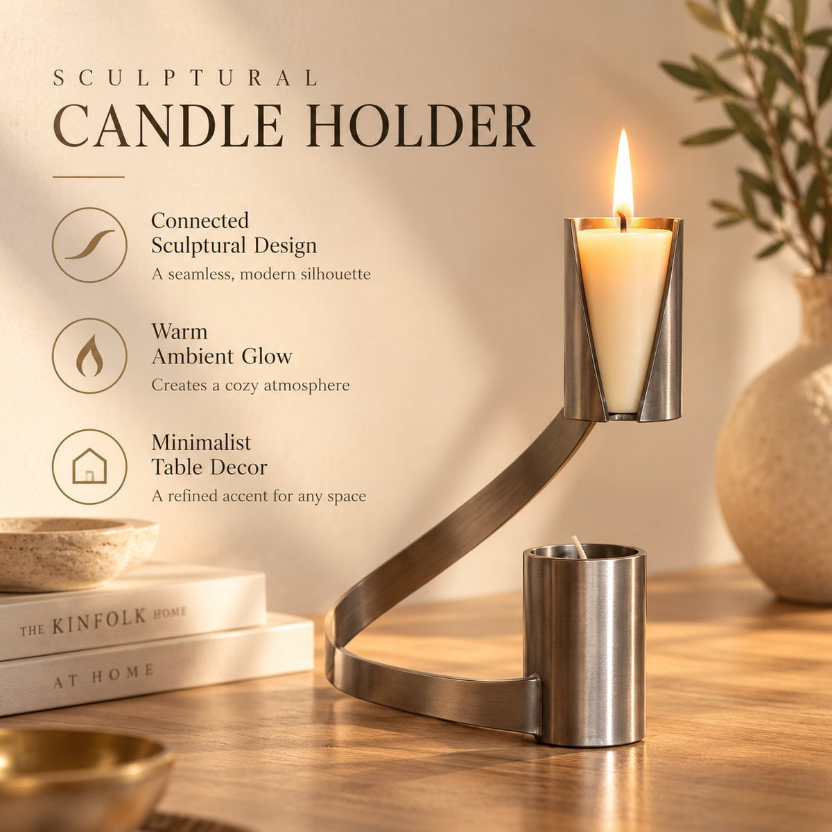 🕯️✨ Modern Curved Metal Candle Holder — Sculptural Design With A Warm Ambient Glow