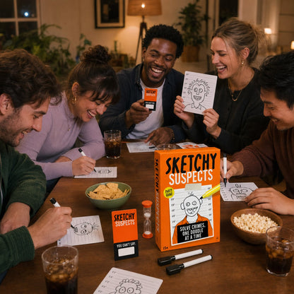 🚨 Sketchy SuspectsTM Police Sketch Party Game | Hilarious Drawing & Guessing Game for Ages 12+, 2+ Players, Family Nights & Parties ✏️😂