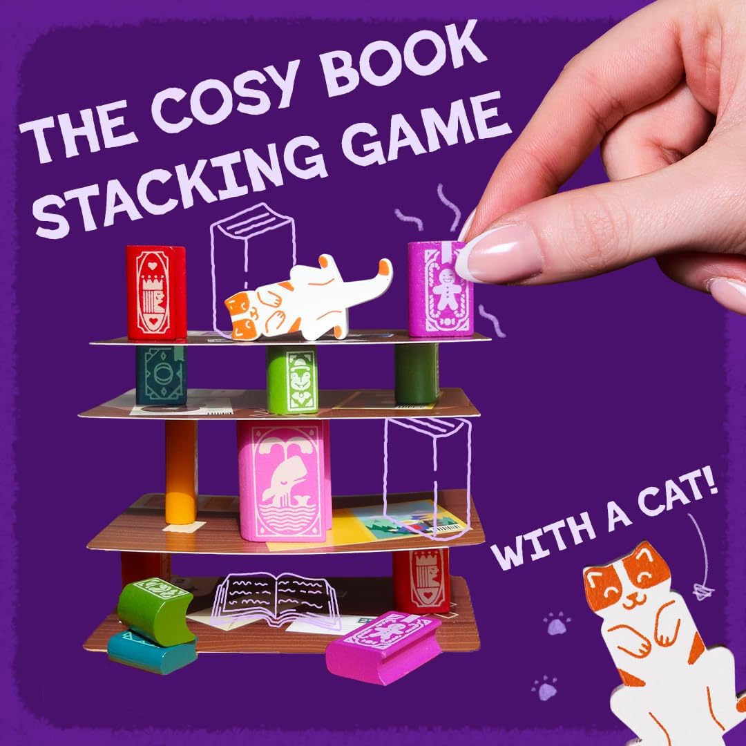 Bookshelf Cooperative Balance Stacking Game Travel Tin for 2-4 Players Ages 8+