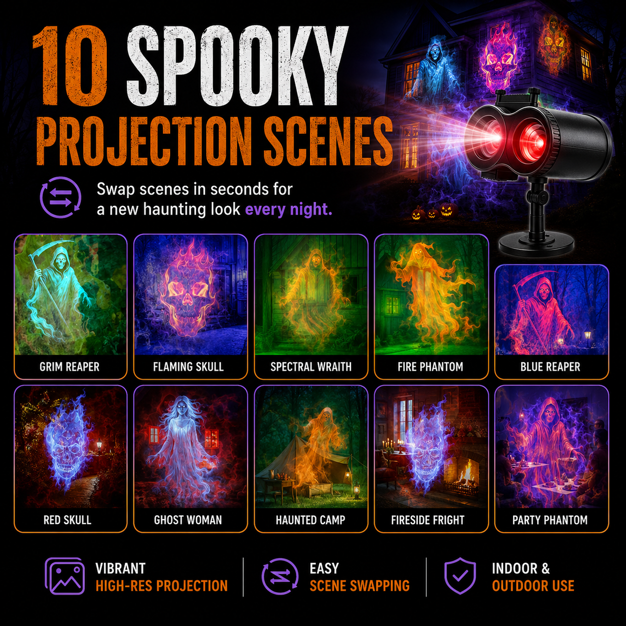 🎃👻32FT HD Halloween Projector | That Disappoint Your Halloween Party | 10 Unique HD Projection Patterns