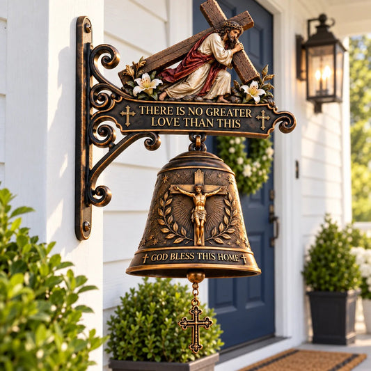 ✝️ Jesus Cross Christian Hanging Bell | “God Bless This Home” Rustic Faith-Inspired Door & Porch Decor