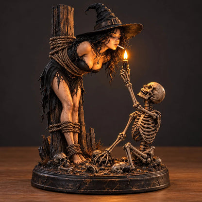 🧙💀Witch and Skeleton Candle Figure – Dark, Gothic Halloween Table Decoration🔥