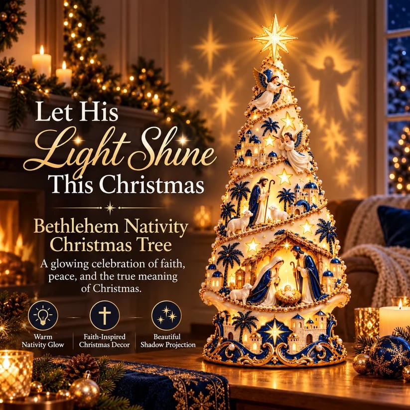 Bethlehem Nativity Light-Up Christmas Tree – Jesus Shadow Projection Holiday Decor