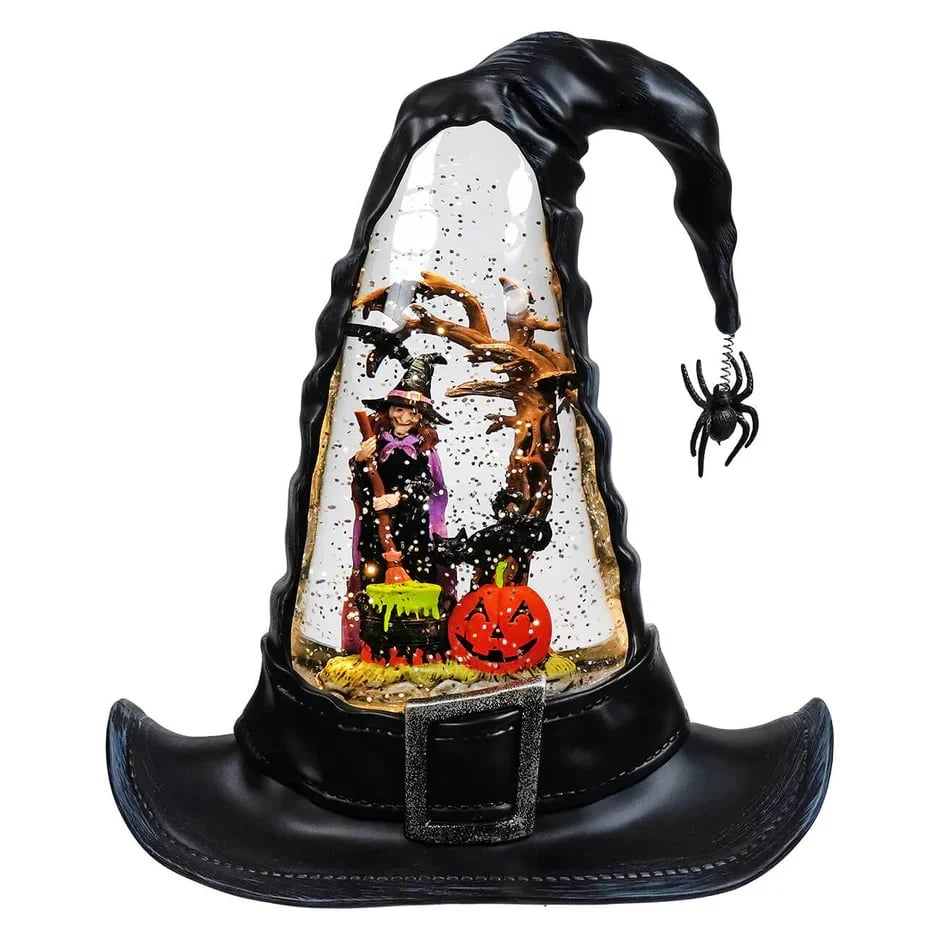Witches Hat Lighted Water Lantern With Swirling Glitter