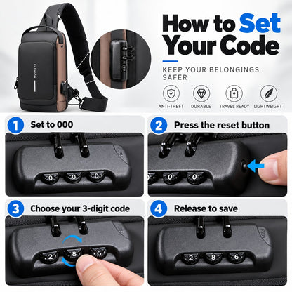 🔒 Anti-Theft Smart Sling Bag | Built-in USB Charging & Secure Combination Lock