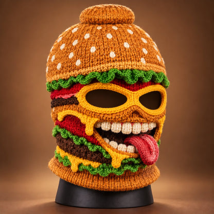 Novelty Food Print Knit Face Cover, Cozy Winter Headgear for Snow Sports & Costume Events