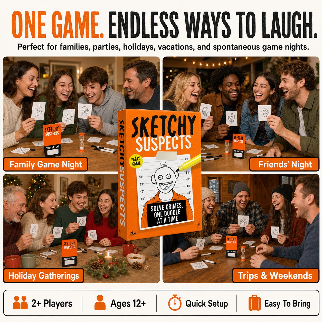🚨 Sketchy SuspectsTM Police Sketch Party Game | Hilarious Drawing & Guessing Game for Ages 12+, 2+ Players, Family Nights & Parties ✏️😂