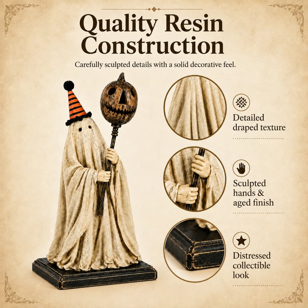 🏆Summerween Sale 48% OFF 👻🎃 Lighted Vintage Ghost Figurine with Glowing Pumpkin Staff