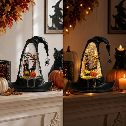 Witches Hat Lighted Water Lantern With Swirling Glitter