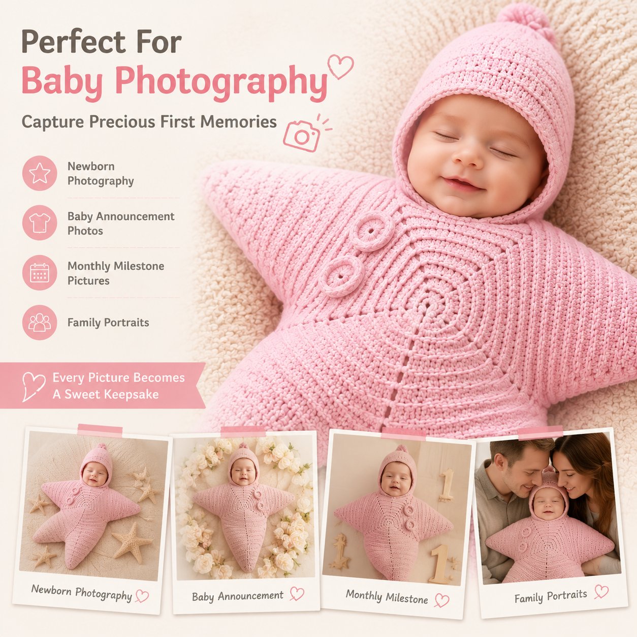 ⭐ Handmade Crochet Starfish Baby Swaddle Sleeping Bag — A Cozy Little Star Wrap For Your Newborn’s Sweetest Moments 🌙✨