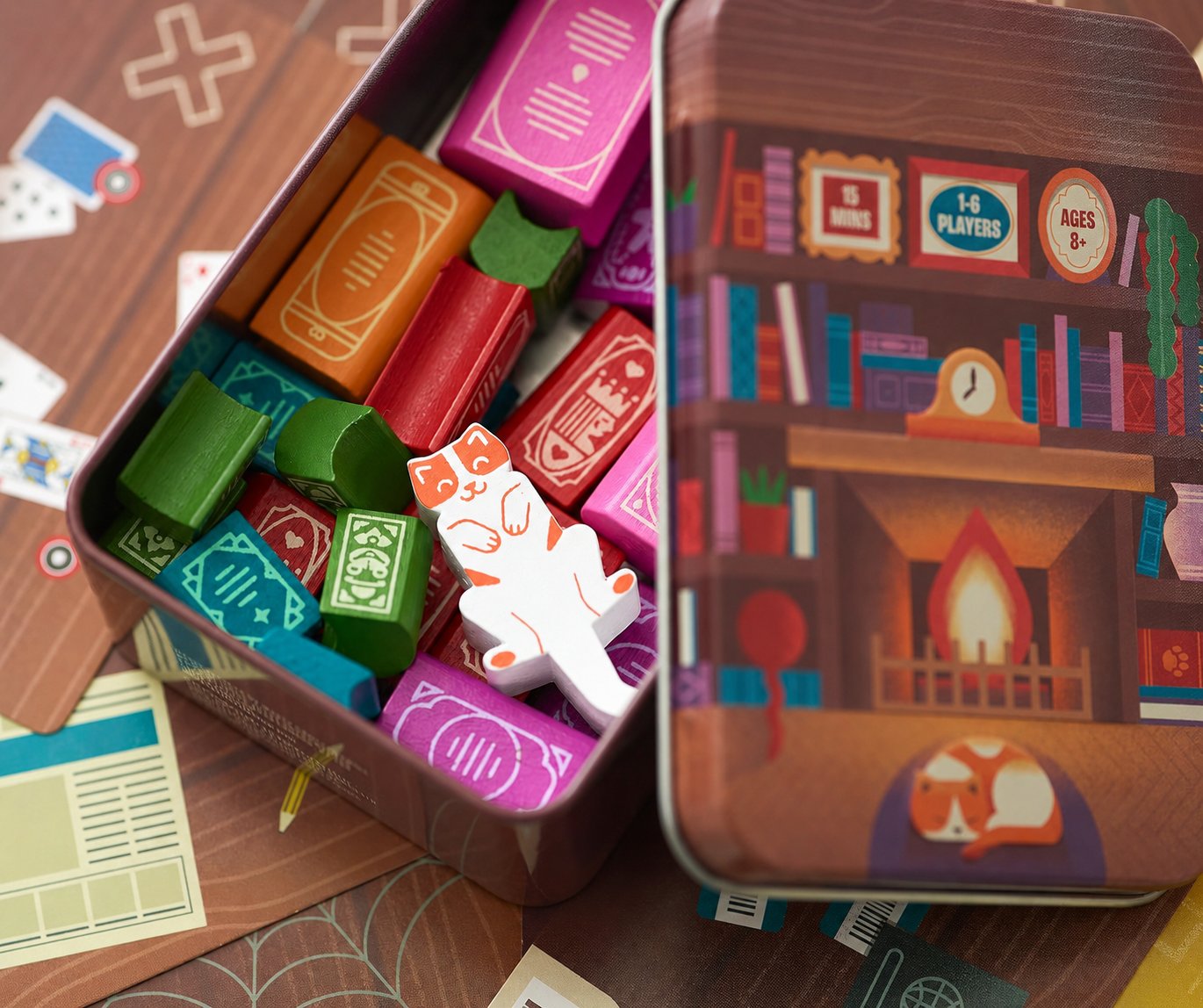 Bookshelf Cooperative Balance Stacking Game Travel Tin for 2-4 Players Ages 8+