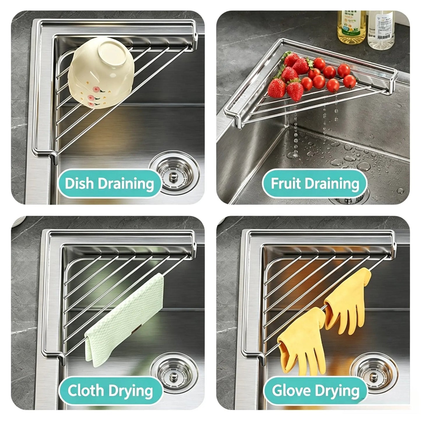 💧 Corner Sink Draining Shelf with Open Wire Rack Design