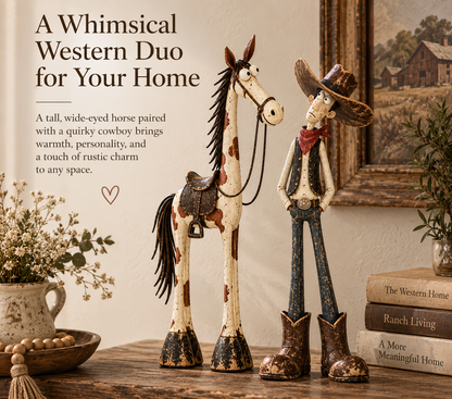 Whimsical Western Cowboy & Horse Figurine Duo 🐴🤠