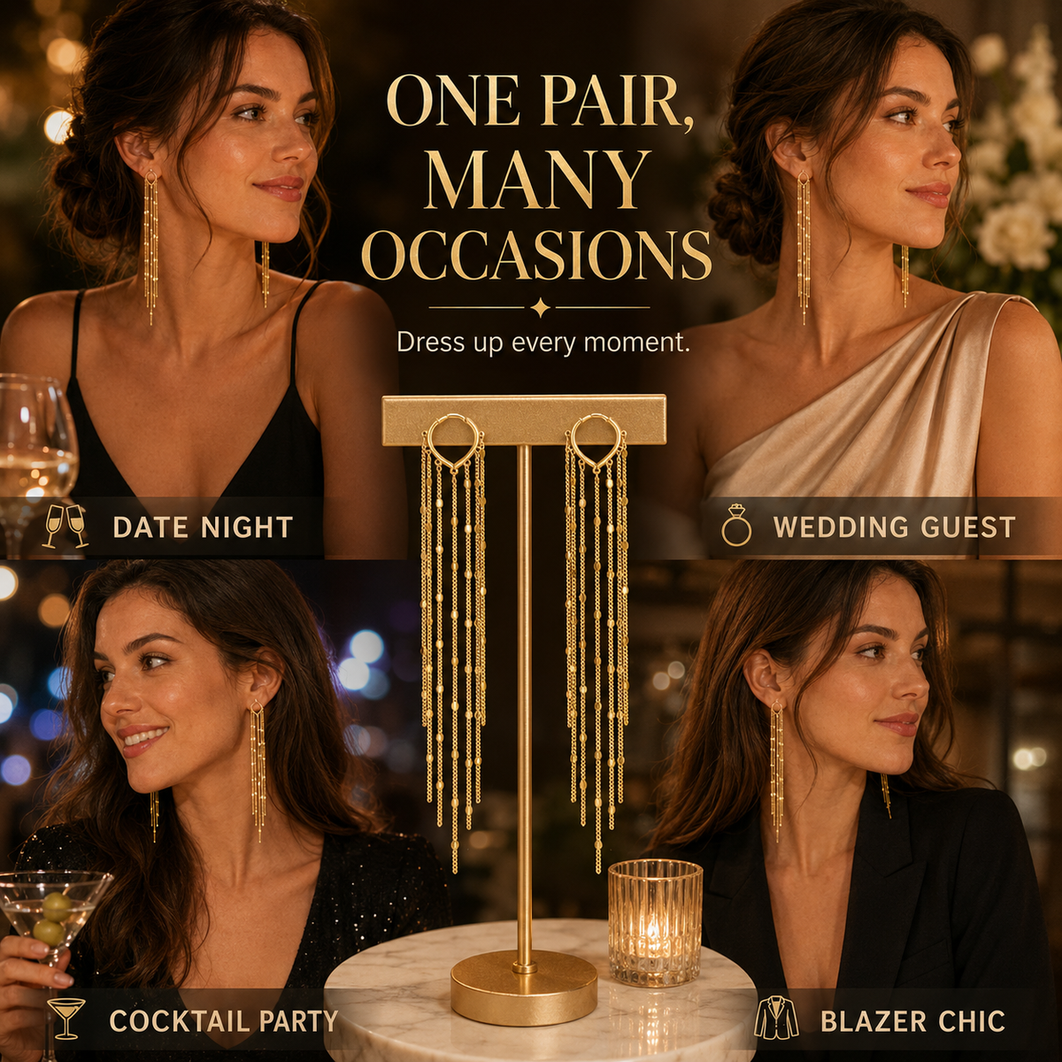 🌟 Chic V-Shape Huggie Long Fringe Dangle Earrings