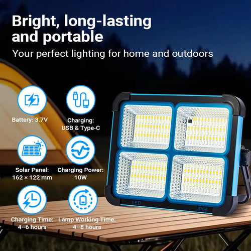 🎁Solar Rechargeable LED Work Light – 288 LEDs, Magnetic & Waterproof