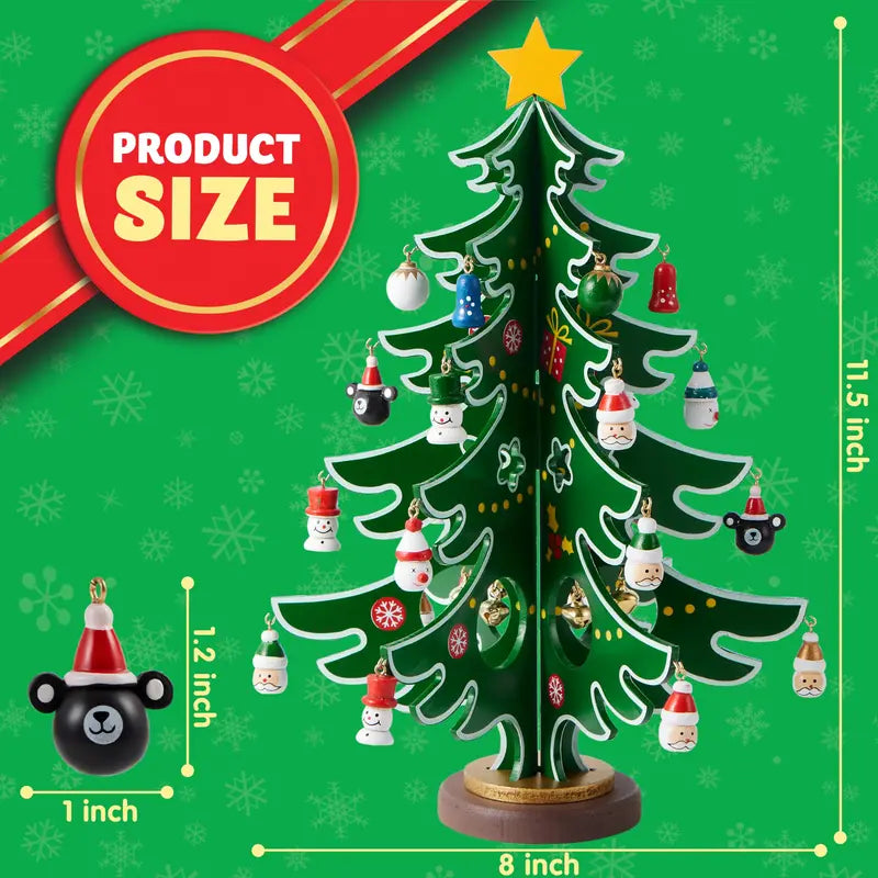 2026 Christmas Advent Calendar - Mini Wooden Christmas Tree Set with 30 Ornaments