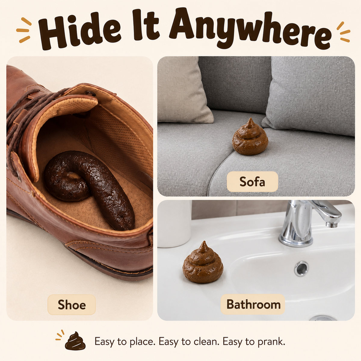 🔥7PCS Realistic Fake Poop Prank Set – Hilarious Gag Gift for Parties & Office