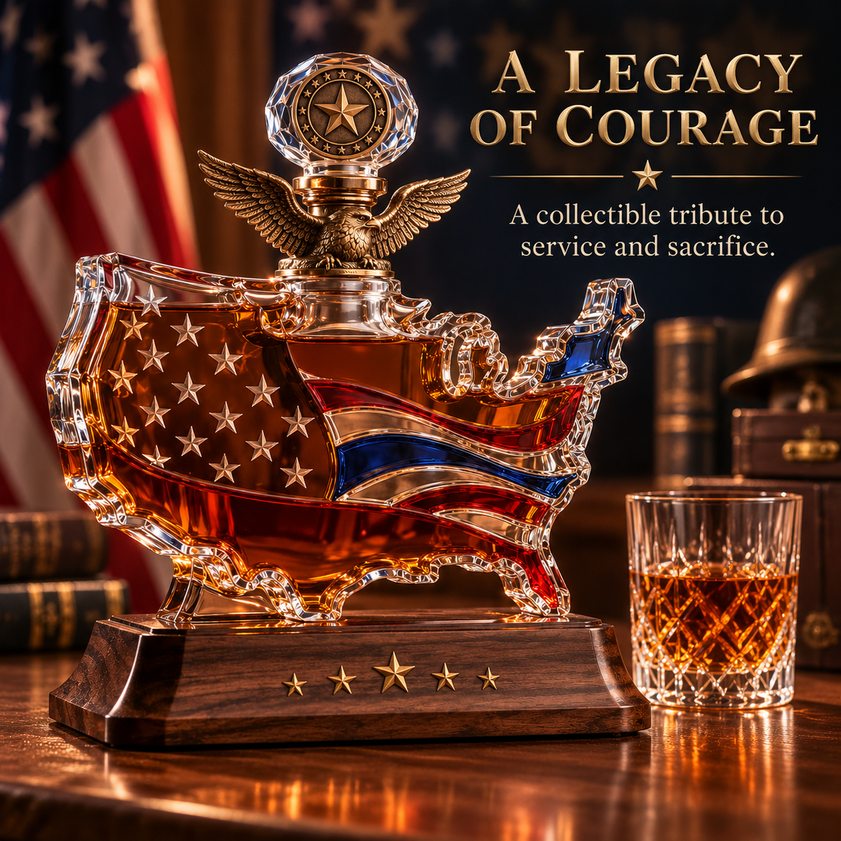 A TRIBUTE THAT LASTS-Veterans Tribute Crystal Decanter