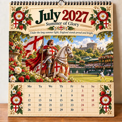 ⏳ Last Day 49% OFF – 🛡️ 2027 England St. George Wall Calendar | 12 Illustrated Monthly Scenes with Faith, Courage & Heritage 🇬🇧